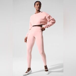 ALO Pink Quartz Cropped Sweatshirt Raw Hem Size M